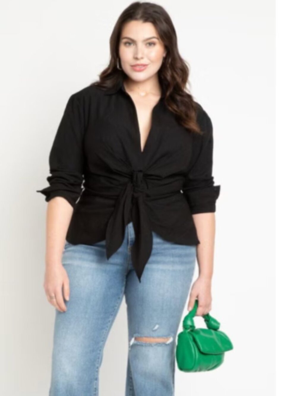 Eloquii tie front collared blouse